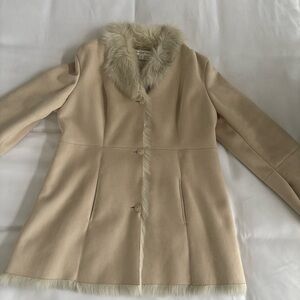 Jones New York Cream Teddy Jacket with Faux Fur Trim